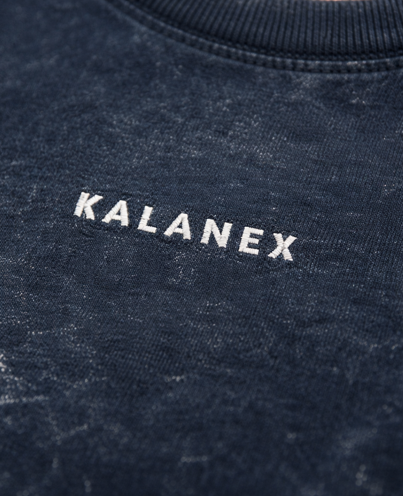 Kalanex Minimal Embroidered Logo Streetwear Blue Oversized Tee