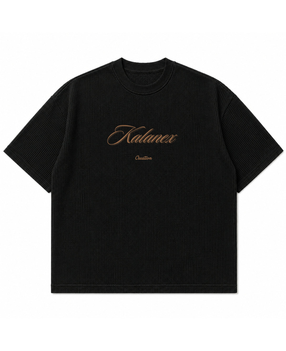 Black waffle boxy fit Front Design
