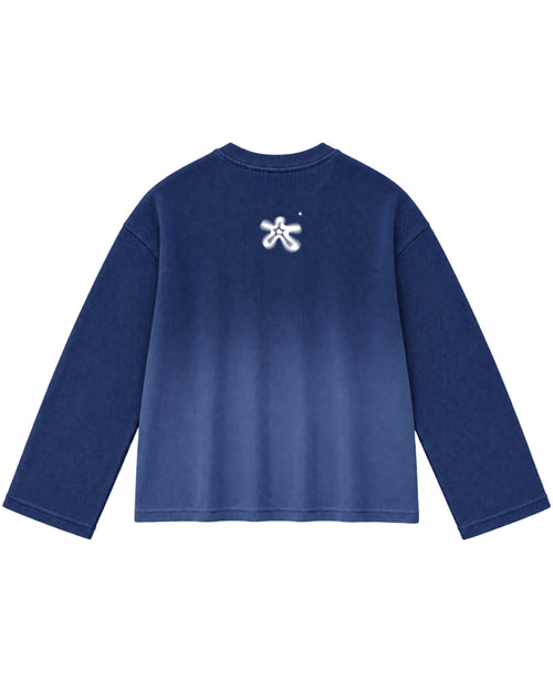 Blue Ombré Waffle Knit Oversized Full-Sleeve Back Design