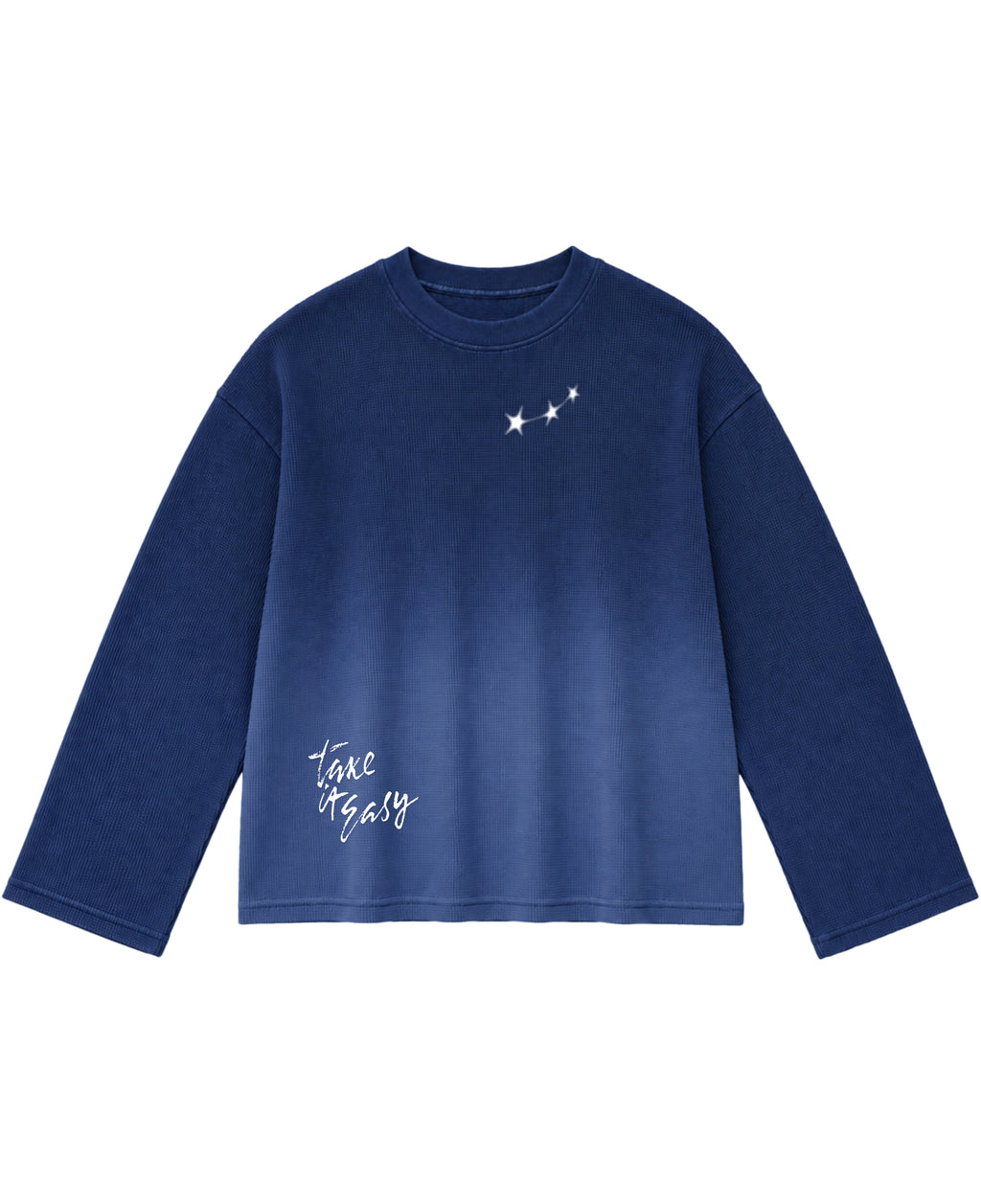 Blue Ombré Waffle Knit Oversized Full-Sleeve Front Design